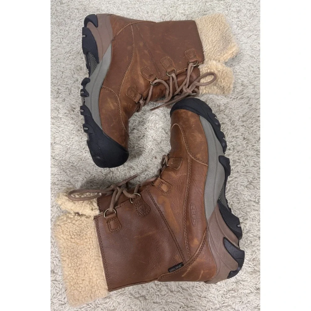 Keen Betty Waterproof Brown Leather Sherpa Lined Short Boots Women's 8 Outdoors
